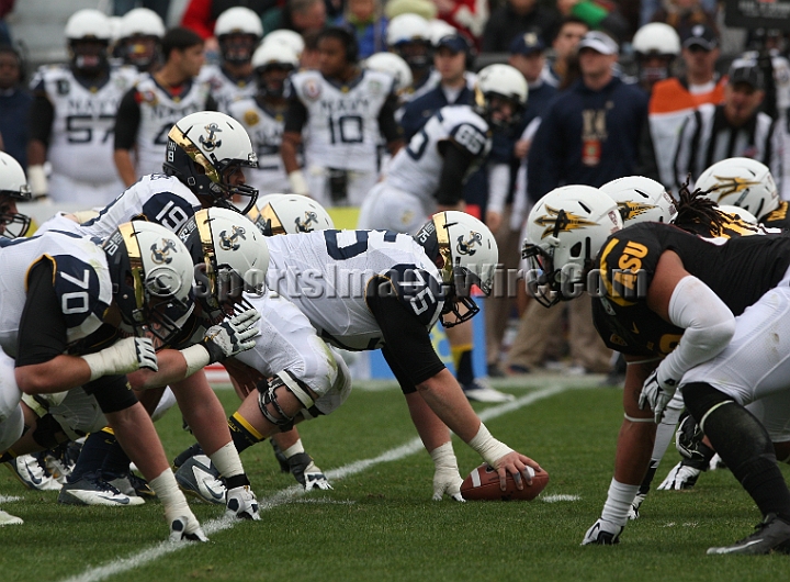 122912 Kraft SA-026.JPG - Dec 29, 2012; San Francisco, CA, USA; Navy Midshipmen Center Tanner Flemming (75) prior to snap against the Arizona State Sun Devils in the 2012 Kraft Fighting Hunger Bowl at AT&T Park.